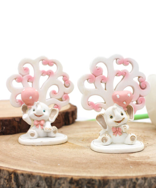 Bomboniera Elefantino con Albero in Resina Rosa