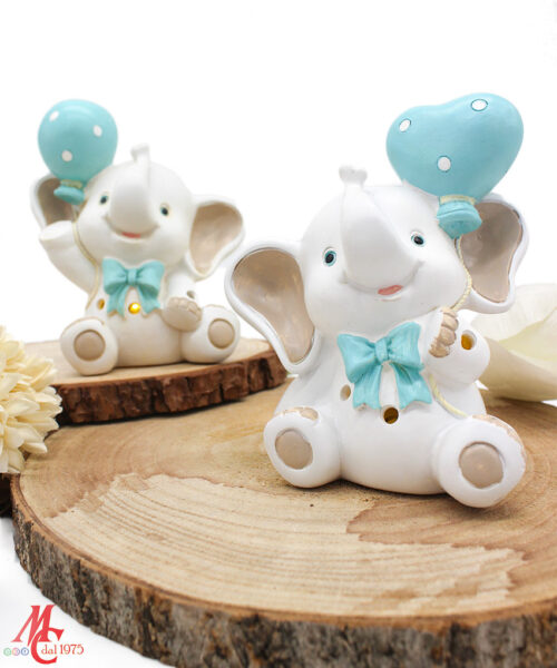Bomboniera Elefantino in Resina con LED Celeste