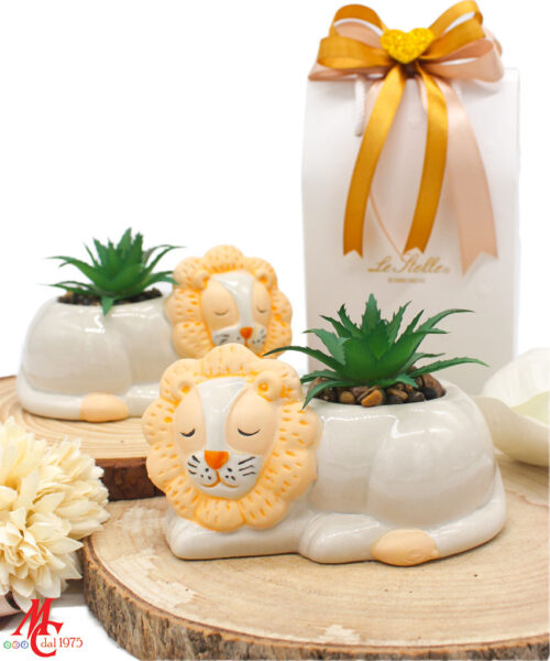 Bomboniera Vasetto Leone con Piantina Artificiale