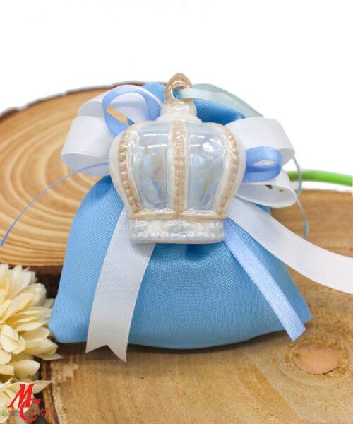 Bomboniera Appendino Calamita Corona Porcellana Celeste