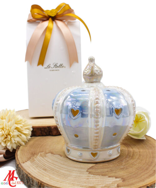 Bomboniera Corona Porcellana LED Celeste