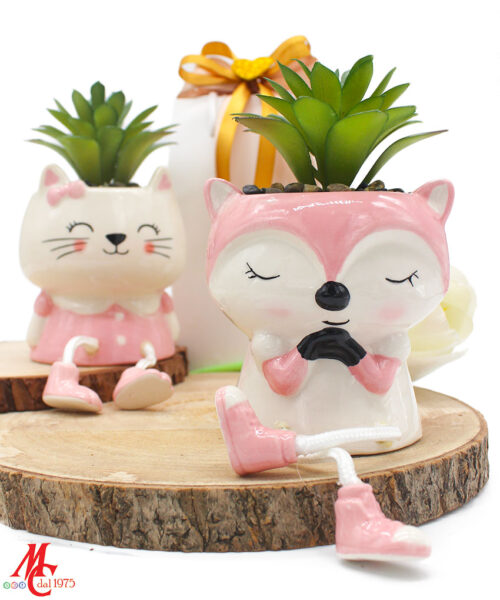 Bomboniera Piantina Animali Porcellana Rosa – 2 Modelli Assortiti