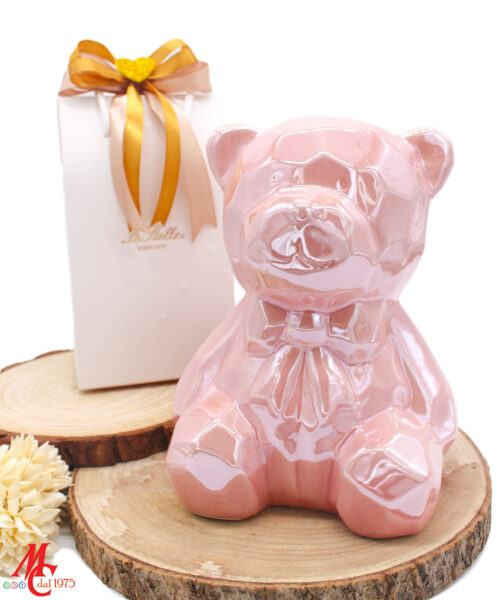 Bomboniera Salvadanaio Orsetto Porcellana Rosa