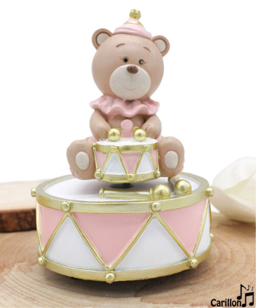 Bomboniera Carillon Orsetto in Resina Rosa