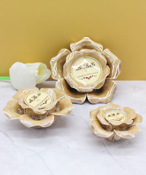 Bomboniera Candela Rosa in Porcellana Beige