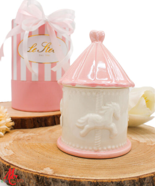 Bomboniera Candela di Soia Giostrina in Porcellana Rosa