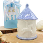 Bomboniera Candela di Soia Giostrina in Porcellana Celeste