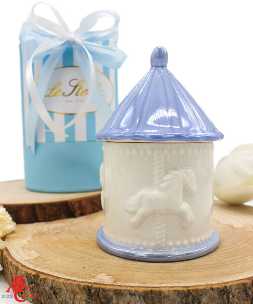 Bomboniera Candela di Soia Giostrina in Porcellana Celeste