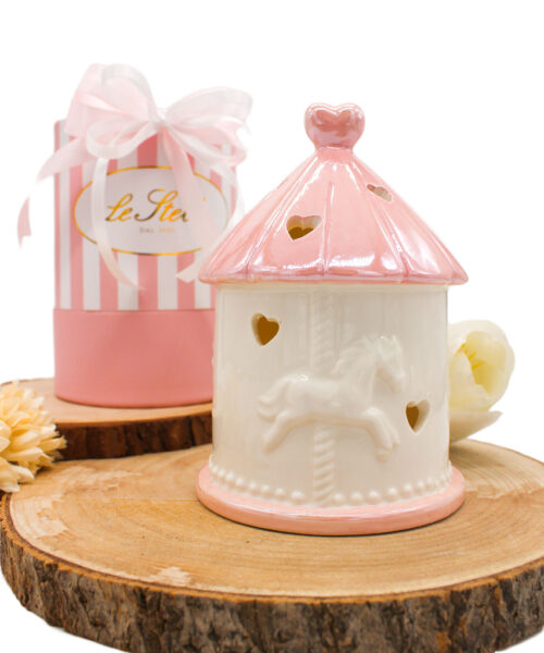 Bomboniera Giostrina LED in Porcellana Rosa