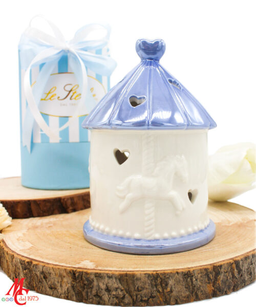 Bomboniera Giostrina LED in Porcellana Celeste