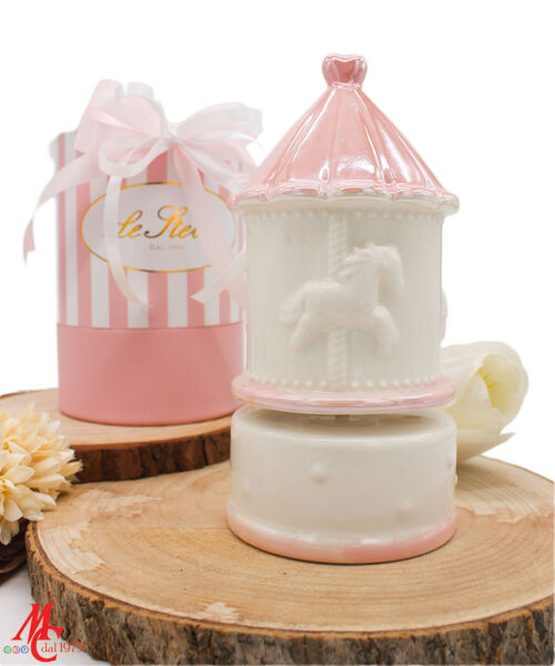Bomboniera Carillon Giostrina in Porcellana Rosa