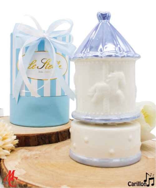 Bomboniera Carillon Giostrina in Porcellana Celeste