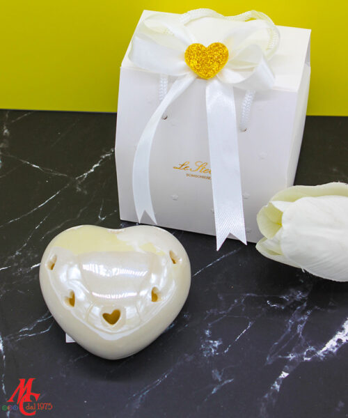 Bomboniera Cuore LED in Porcellana Bianca – Confezione Inclusa