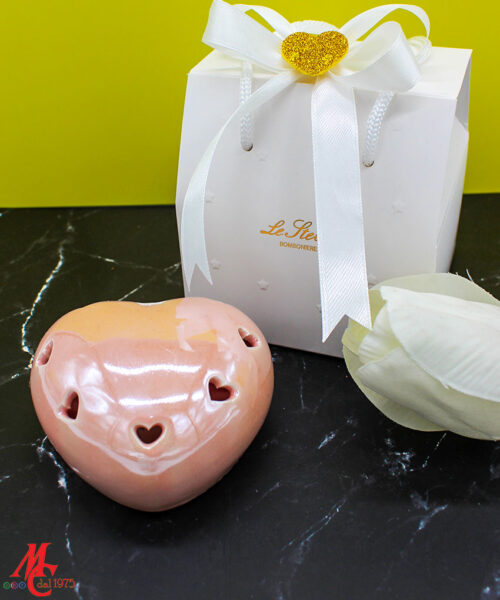 Bomboniera Cuore LED in Porcellana Rosa