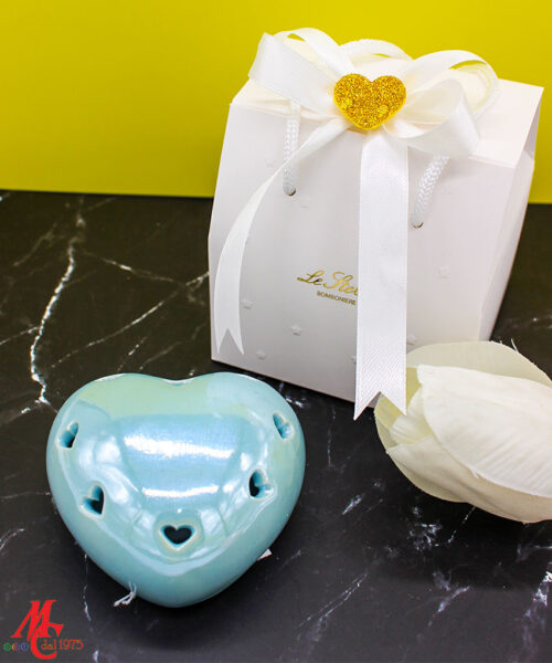 Bomboniera Cuore LED in Porcellana Celeste