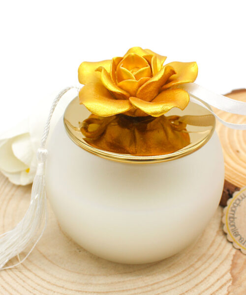 Bomboniera Candela Bianca e Fiore in Porcellana Oro