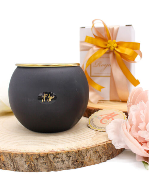 Bomboniera Candela con Contenitore Sferico Nero – Eleganza per Ogni Occasione