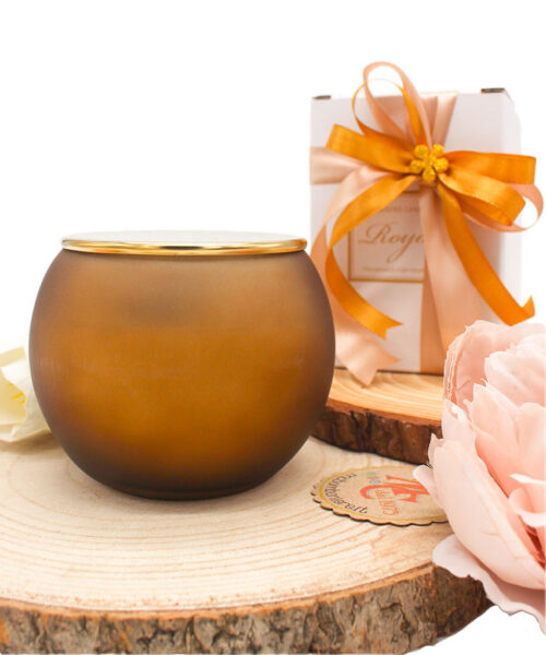 Bomboniera Candela con Contenitore Sferico Tortora – Eleganza per Ogni Occasione