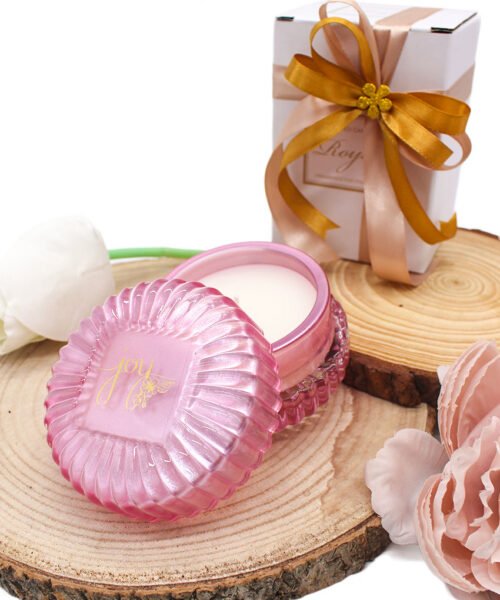 Bomboniera Candela Profumata in Vetro con Coperchio – Rosa