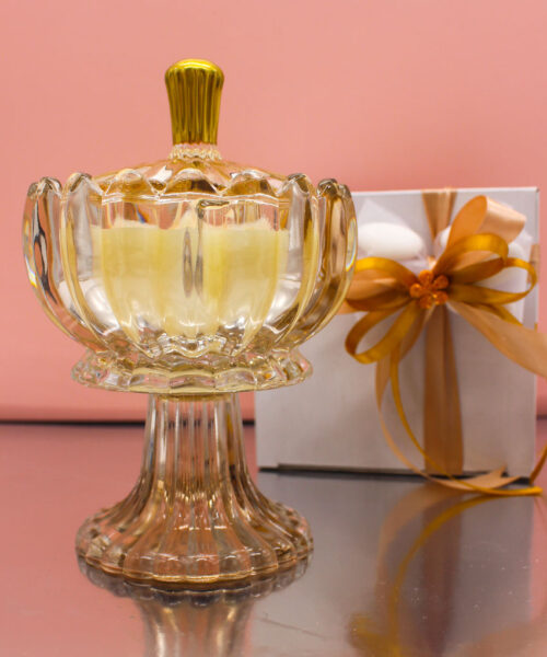 Bomboniera Candela Profumata con Alzatina in Vetro - Tortora