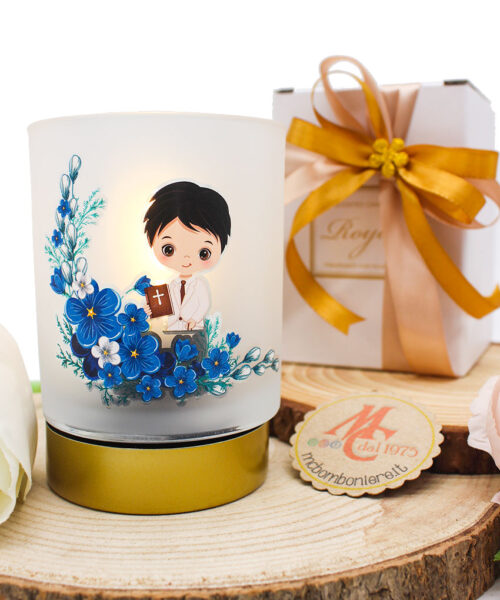 Bomboniera Mini Lampada in Vetro Decorato – Bambino Comunione o Cresima