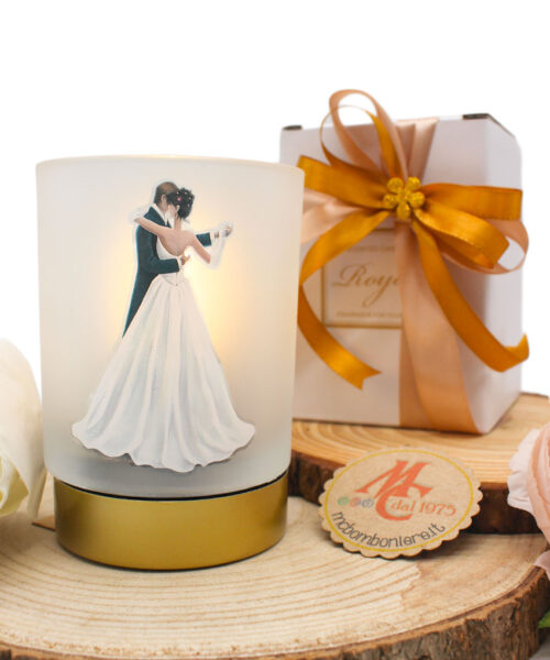 Bomboniera Lampada in Vetro Decorato – Coppia di Sposi che Ballano