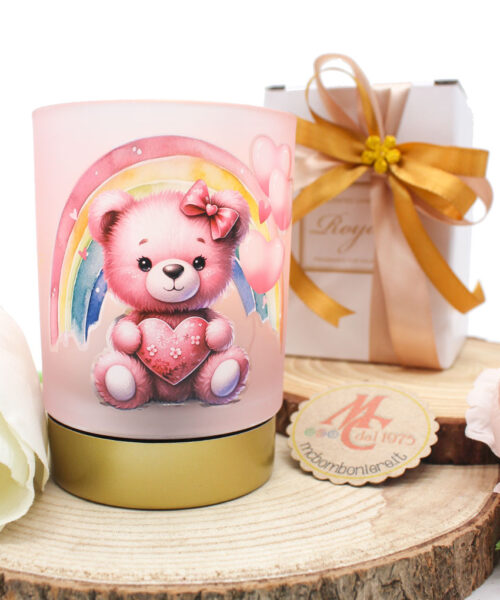 Bomboniera Lampada Dolce Orsetto con Arcobaleno Rosa