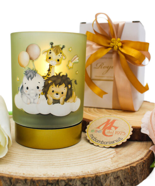 Bomboniera Lampada Tema Savana con Leone, Elefante e Giraffa