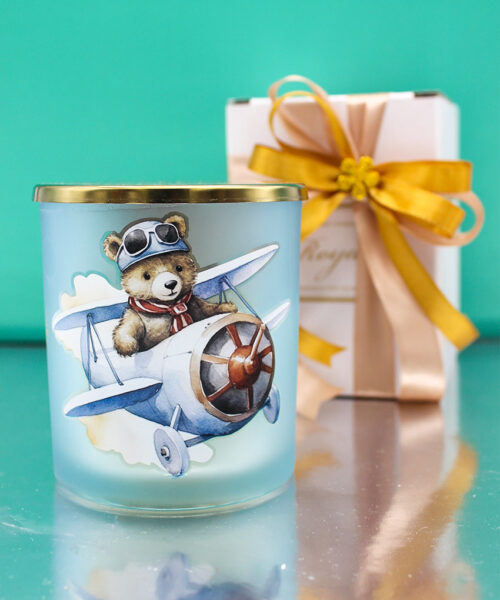 Bomboniera Battesimo Candela con Orsetto su Aeroplano
