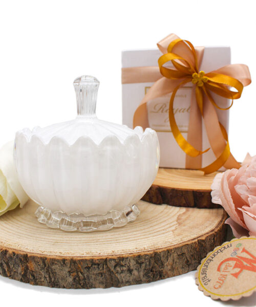 Bomboniera Scatola in Vetro Bianco con Coperchio