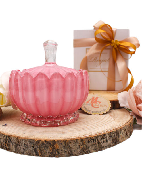 Bomboniera Scatola in Vetro Rosa con Coperchio