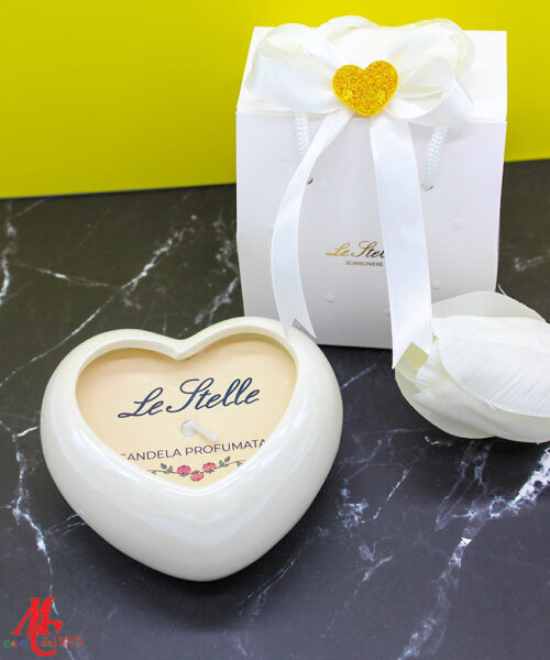Bomboniera Candela Soia Cuore Porcellana Bianca