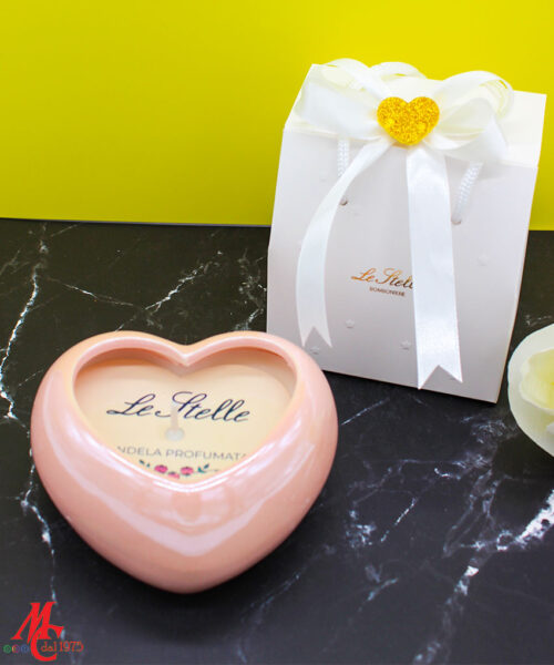 Bomboniera Candela Soia Cuore Porcellana Rosa