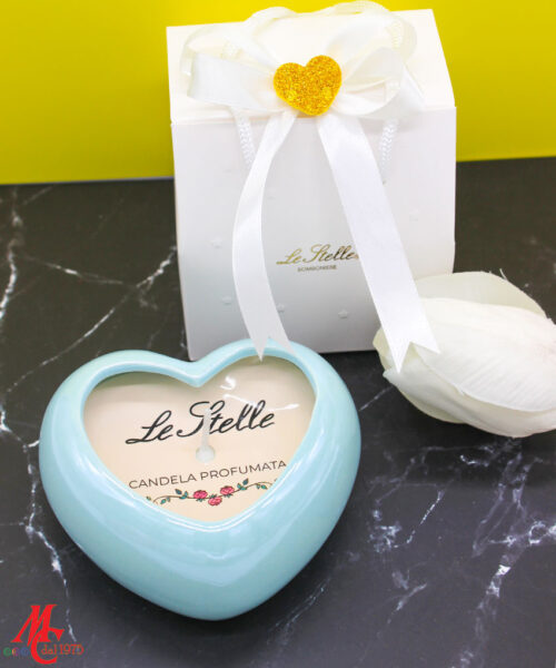 Bomboniera Candela Soia Cuore Porcellana Celeste