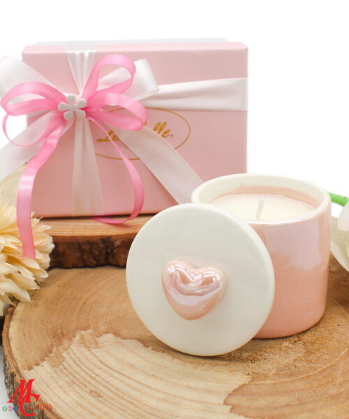 Bomboniera Scatola Candela Soia Porcellana Rosa