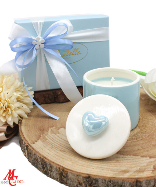 Bomboniera Scatola Candela Soia Porcellana Celeste