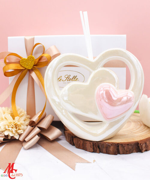Bomboniera Profumatore Cuori Porcellana Rosa