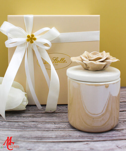 Bomboniera Candela in Scatola di Porcellana Beige