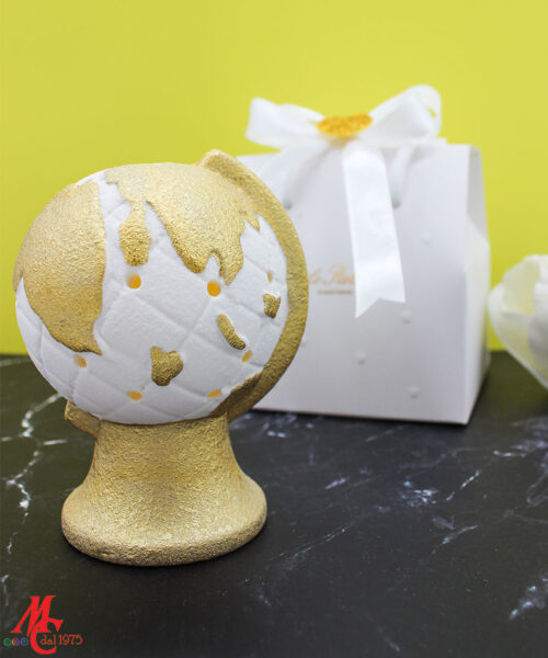 Bomboniera Mappamondo LED in Porcellana Oro con Confezione