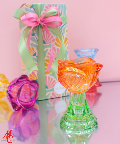 Bomboniera Portacandele Tulipano in Vetro Colorato