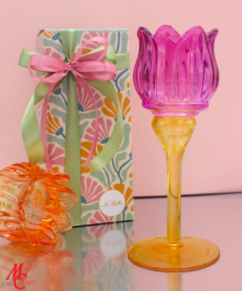 Bomboniera Portacandele Tulipano in Vetro Colorato