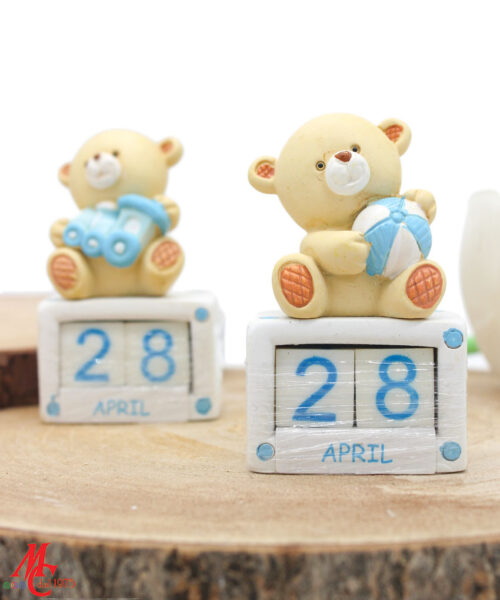 Bomboniera Datario Orsetto in Resina Celeste