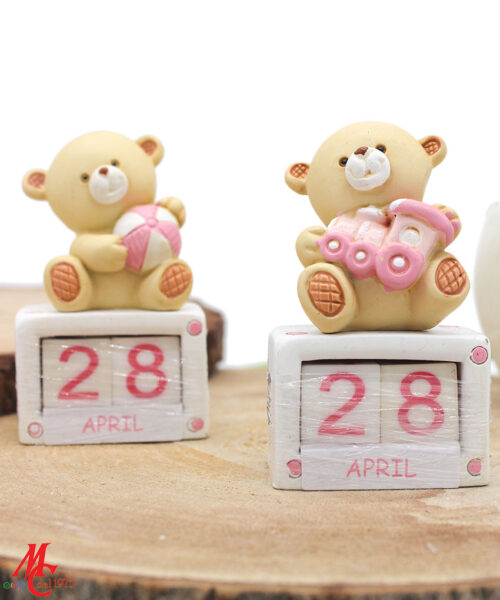 Bomboniera Datario Orsetto in Resina Rosa