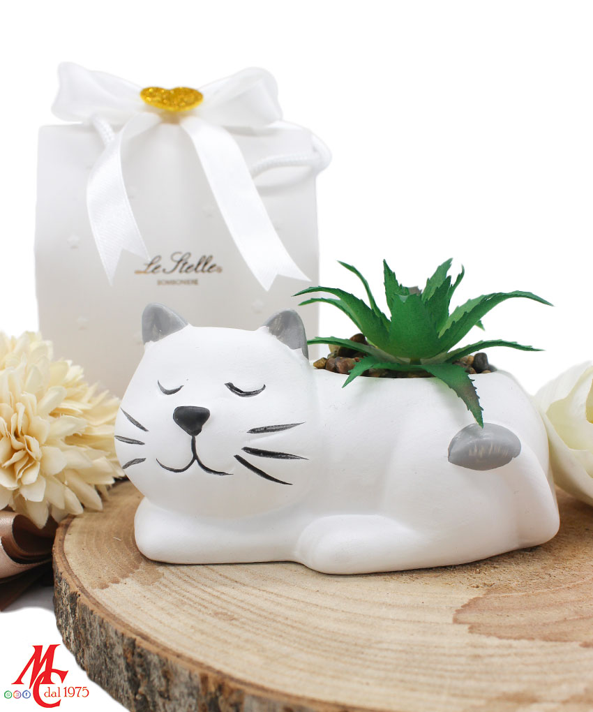 Bomboniera Vasetto Gattino con Piantina Finta – 2 Misure Assortite