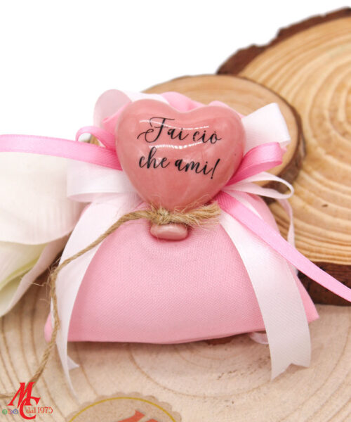 Bomboniera Sacchettino con Magnete Cuore Rosa