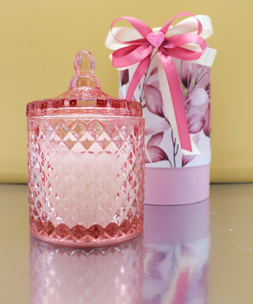 Candela Profumata Potique in Vetro Diamante Rosa – Completa di Confezione