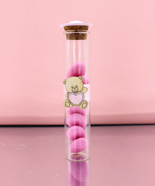 Bomboniera Provetta Orsetto Rosa – Nascita e Battesimo | MC Bomboniere
