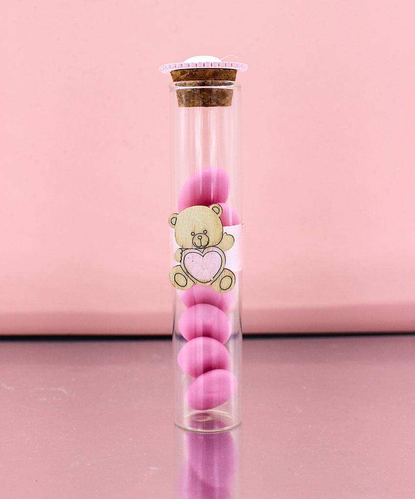 Bomboniera Provetta Orsetto Rosa – Nascita e Battesimo | MC Bomboniere