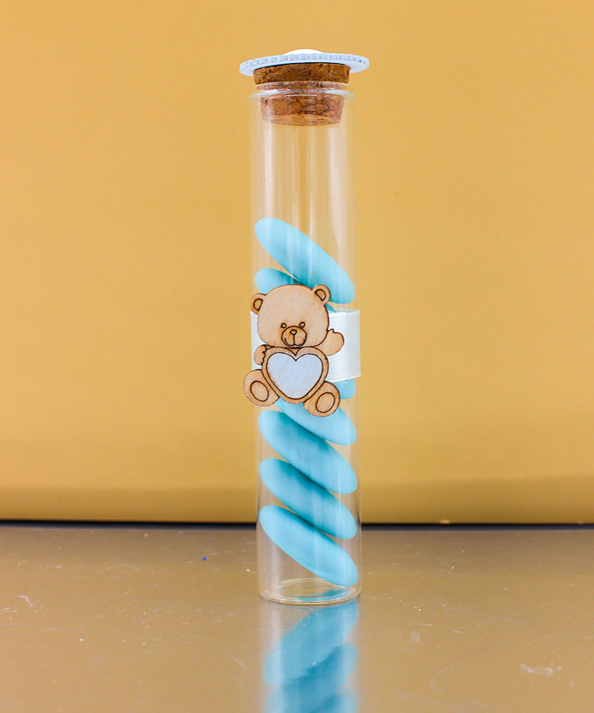 Bomboniera Provetta Orsetto Celeste – Nascita e Battesimo | MC Bomboniere