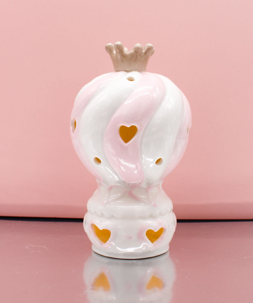 Mongolfiera porcellana LED rosa – Bomboniera nascita o battesimo | MC Bomboniere